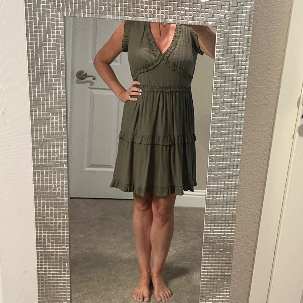 Pinch Olive Green V-Neck Mini Dress